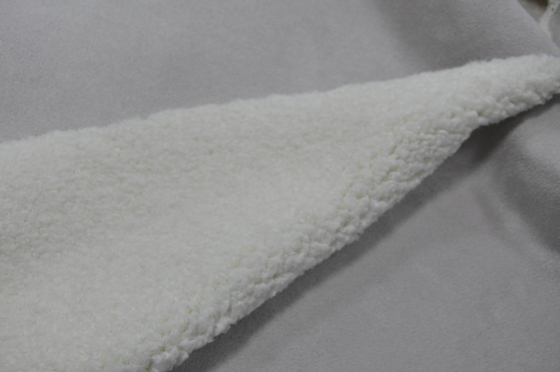 755gsm FUR:FUR: SHERPA  PU: SOLID SUEDE  Bonded Fabric