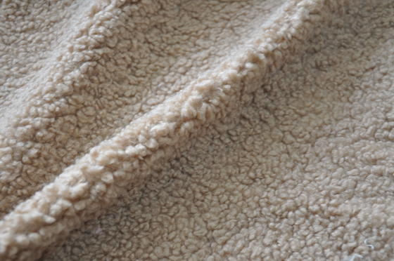 Beige faux sherpa 100% Polyester Or With Wool 150cm CW Or Adjustable Warp Knitted Fabric Recycled