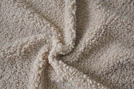 Beige faux sherpa 100% Polyester Or With Wool 150cm CW Or Adjustable Warp Knitted Fabric Recycled