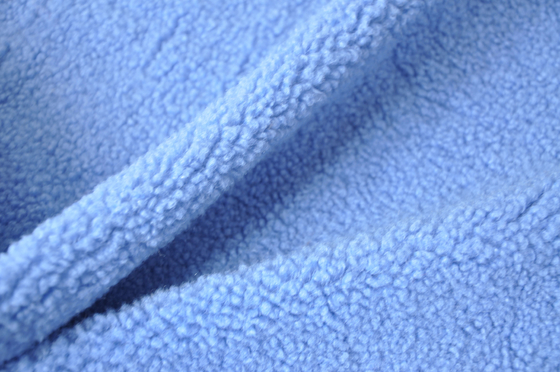 Blue faux sherpa 100% Polyester Or With Wool 150cm CW Or Adjustable Warp Knitted Fabric Recycled